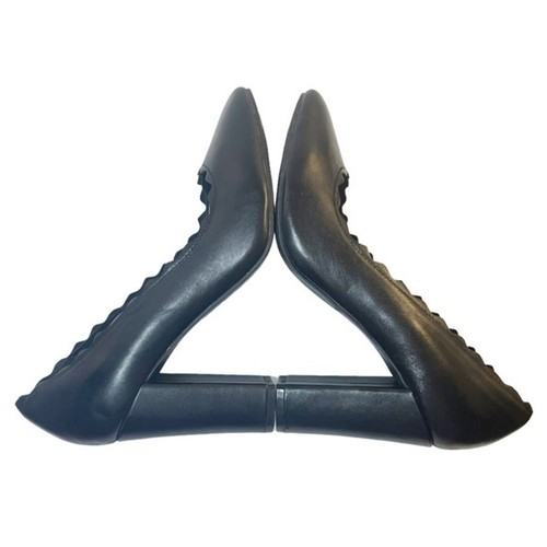 Crown Vintage Willow Black Leather Retro Scalloped Block Heel Pump Womens Size 9 - Picture 13 of 16