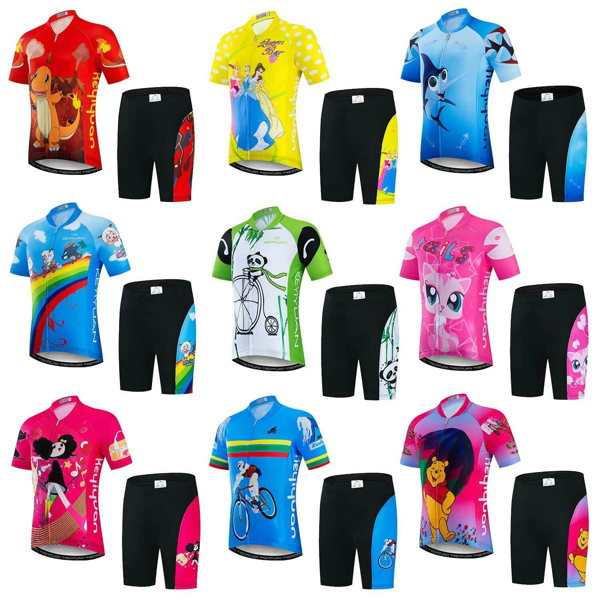 Kids Jersey &amp; Padded Shorts Kit Boys Girls Children Cycling Clothes | eBay