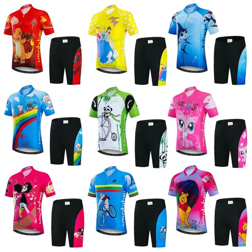Kids Cycling Jersey & Padded Shorts Kit Boys Girls Children Cycling Clothes Set - Picture 1 of 27