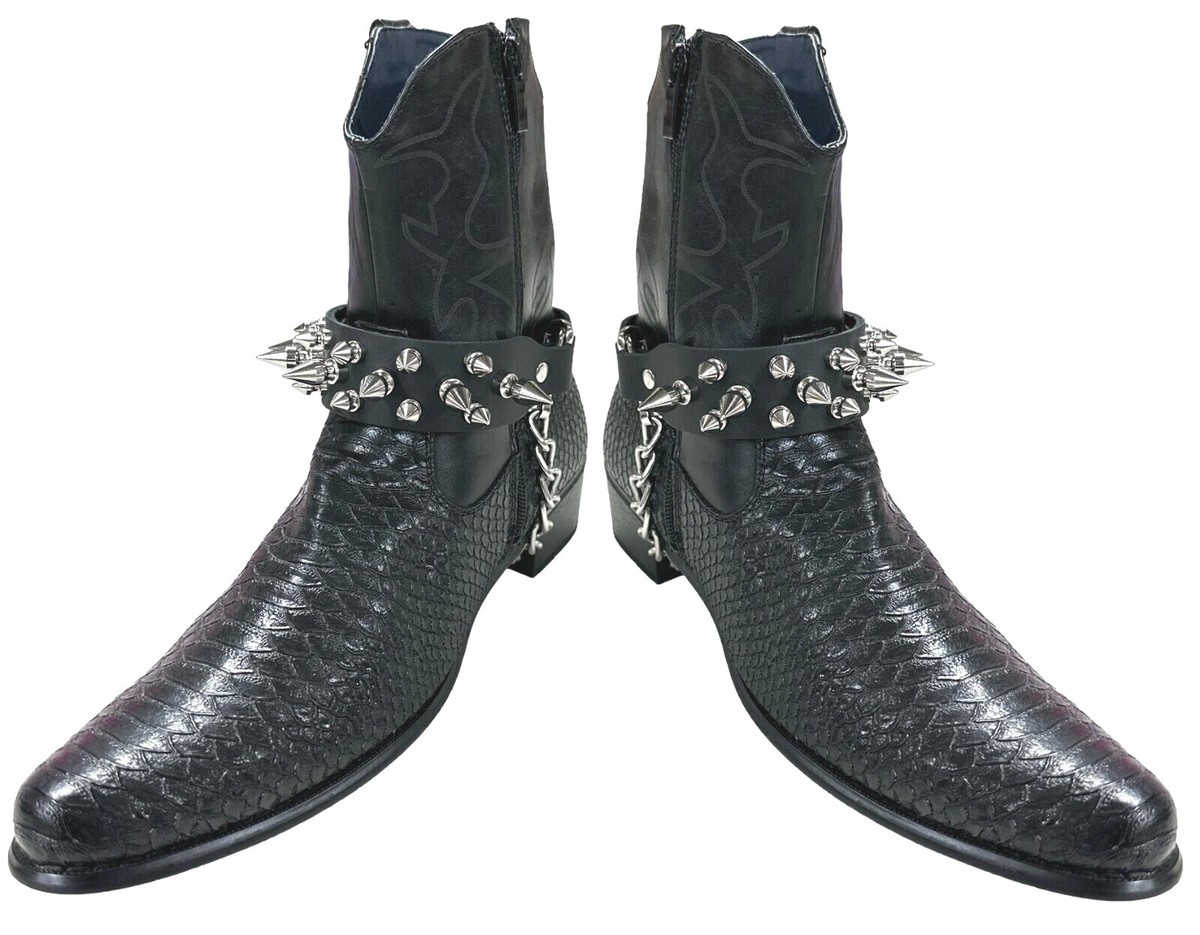 Sz 13 Mens 80s Stracam Biker Western Punk Goth Boots Bullet Chain Buckle 80s Biker Boots - Etsy main image 4