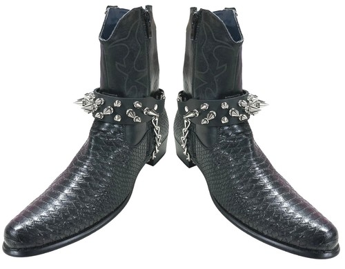 Clustered Spike Leather Bootstrap Chain Bikers Costume Punk Goth Western USA - Picture 1 of 9