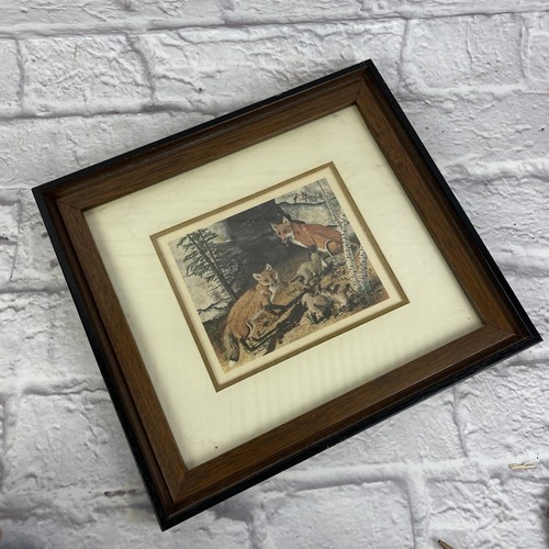 Vintage 1960’s Era Foxes Print By Gene Gray Matted in Brown & Black Wood Frame - Picture 2 of 5