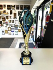 CUP TROPHY 13 1/2" TALL AWARD BLUE ACCENT FREE LETTERING P13509B M NB7 CAR SHOW