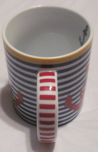 Cape Shore- BOSTON Blue Stripes Anchor Star Nautical Ceramic Coffee Mug Cup - Picture 5 of 8