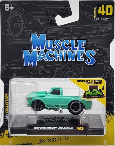 MUSCLE MACHINES 2023 1:64 SERIES 7 #40 AQUA 1972 CHEVY C10 PICKUP RUBBER TIRES!! - Picture 1 of 2