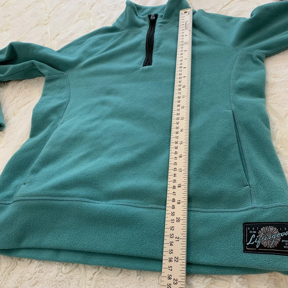 Life Is Good Womens XS Teal Green Fleece L/S 1/4 Zip Mock Neck Pullover Sweater - Image 4 of 4