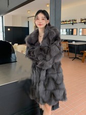 Real natural Women long Fox Fur coat ladies Fashion jacket