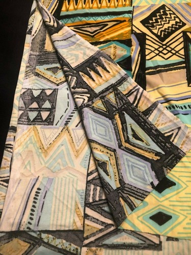 2yd(78")Lx60"W yellow/black/teal/blue SW-theme pattern jersey qiana-like knit - Picture 6 of 7