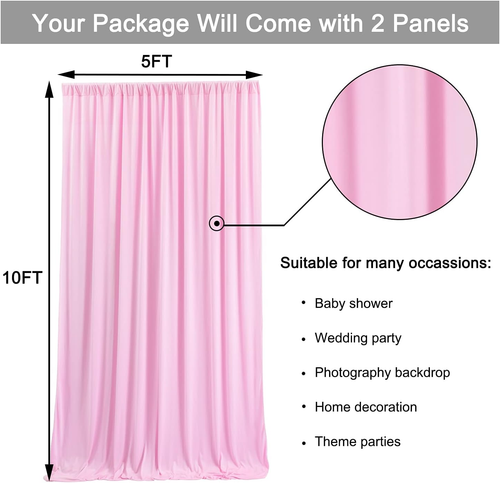 10 Ft X 10 Ft Pink Backdrop Curtains for Parties, Wrinkle Free Baby Pink Photogr - Picture 6 of 8