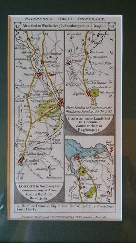 1785 ANTIQUE PATERSON ROAD ROUTE MAP - WINCHESTER SOUTHAMPTON POOLE GUILDFORD - Picture 2 of 8