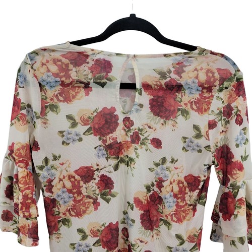 Blusa Y2K XS Crema Flor Malla Transparente en Niveles Mangas sobre Volantes Núcleo de Cottage - Imagen 9 de 10