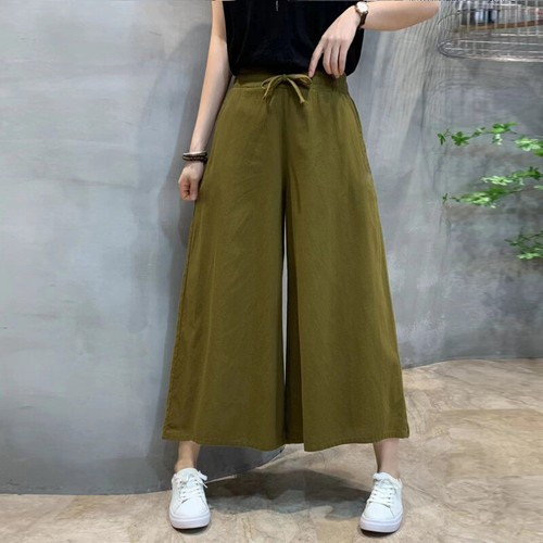 Womens Cotton Linen Pants Comfort Loose Cropped Casual Trousers Wide Leg Summer - Picture 30 of 30