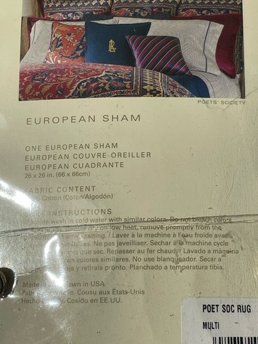 NEW RALPH LAUREN *Poet Society PAIR Euro Rug PILLOW SHAMS Blue Red Braided - Picture 10 of 12