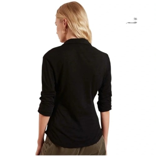 James Perse Rib-Panel Button-Front Blouse Black Size 2 100% cotton NWT - Imagen 3 de 9