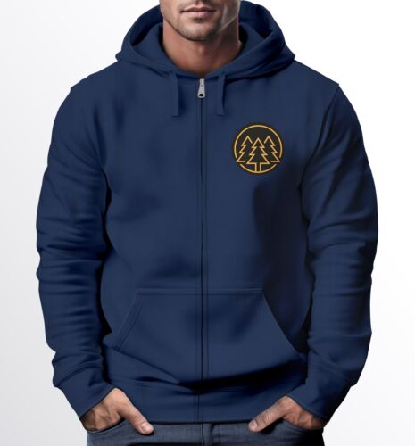 Herren Sweatjacke mit Kapuze Logo Bäume Wald Print Outdoor Motiv Zip Hoodie - Bild 5 von 8