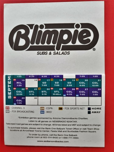 Arizona Diamondbacks 2002 Dbacks Pocket Spielplan - Sie wählen Sponsor - Bild 8 von 16