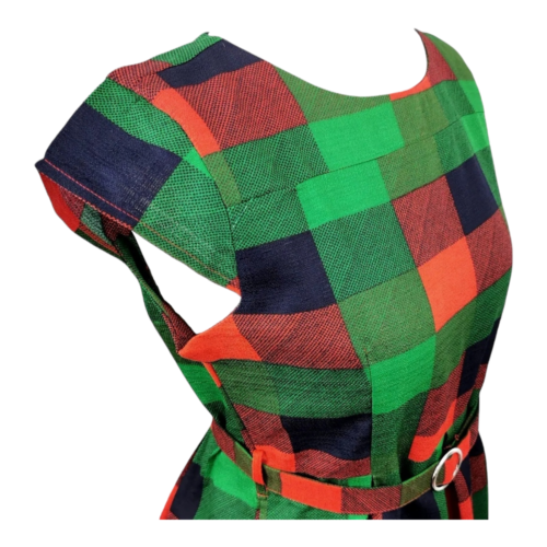 New Green Red Linen Check Skater Dress Size 14 16 Belted Tartan Punk 50s BNWOT - Picture 9 of 17