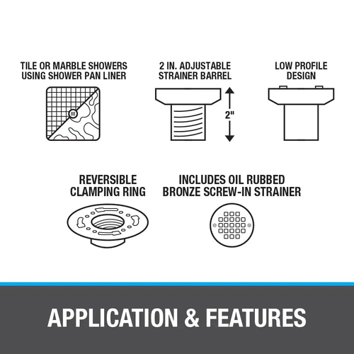 Round Black ABS Shower Drain with 4-3/16 in. Square Screw-In Oil Rubbed Bronze D - Picture 7 of 12