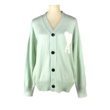 AMI Big Heart Logo Cardigan Mint Green Knit Wool Long Sleeves Button Front Sz