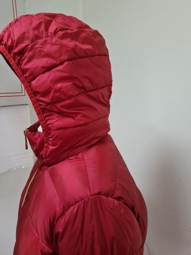 Michael Kors Long Jacket Coat Size 12 Red Wine Packable + Bag Hood Lightweight - Picture 7 of 10