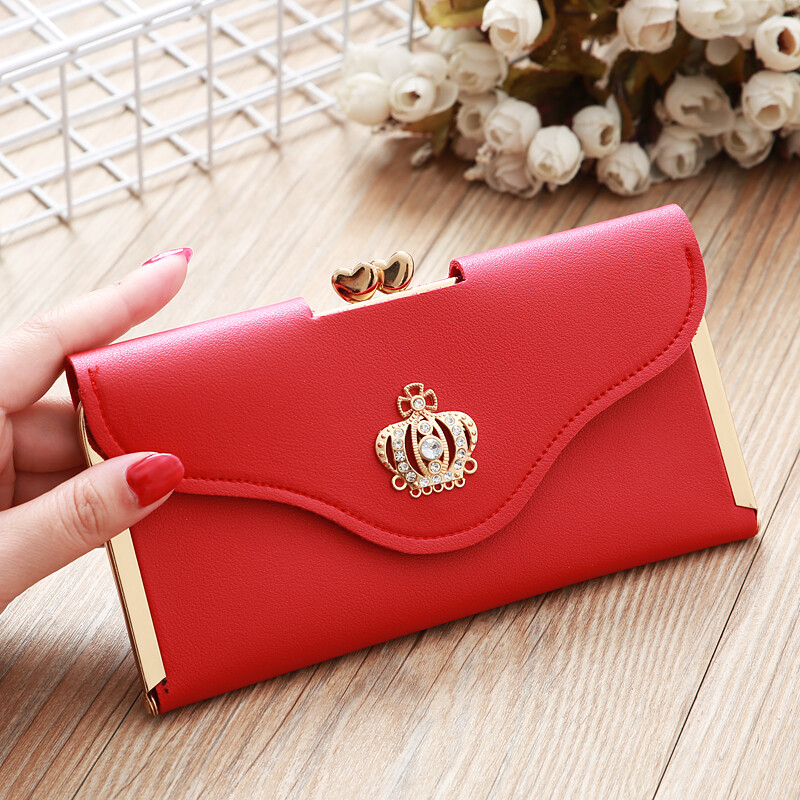 Womens Wallet PU Leather Bifold Kiss lock Thin Wallet Purse Clutch