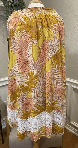 Tahari Skirt Women's Large Palm Print Linen Boho Split Maxi NWT Lace Mustard - 第 1/6 張圖片