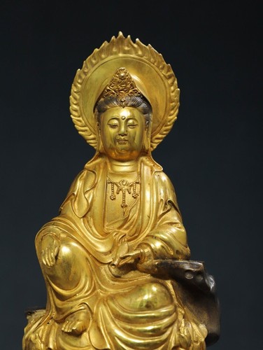 Antiguo templo budista tibetano de 10,2" bronce dorado Guanyin estatua de bodhisattva de Guanyin de 24 K - Imagen 9 de 9
