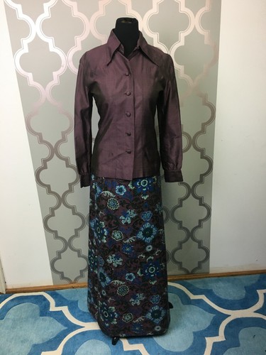 Jim Thompson 100% Thai Silk Purple Button Up & Flo