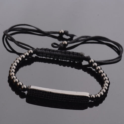 Herren 18k vergoldet 4 mm Micro Pave Zirkon Perlen Flechten Makramee Yoga Armband - Bild 40 von 161