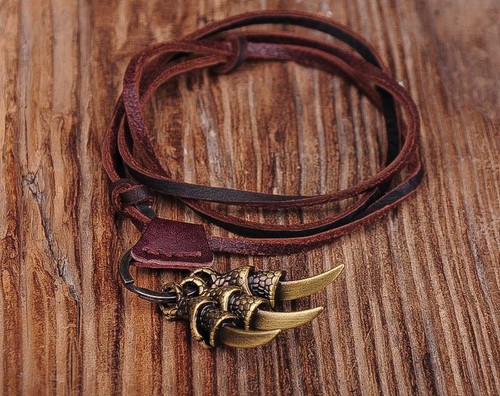 JN236 Collar Largo Garra de Roca de Bronce Cuero Genuino Surfista Marrón - Imagen 6 de 12