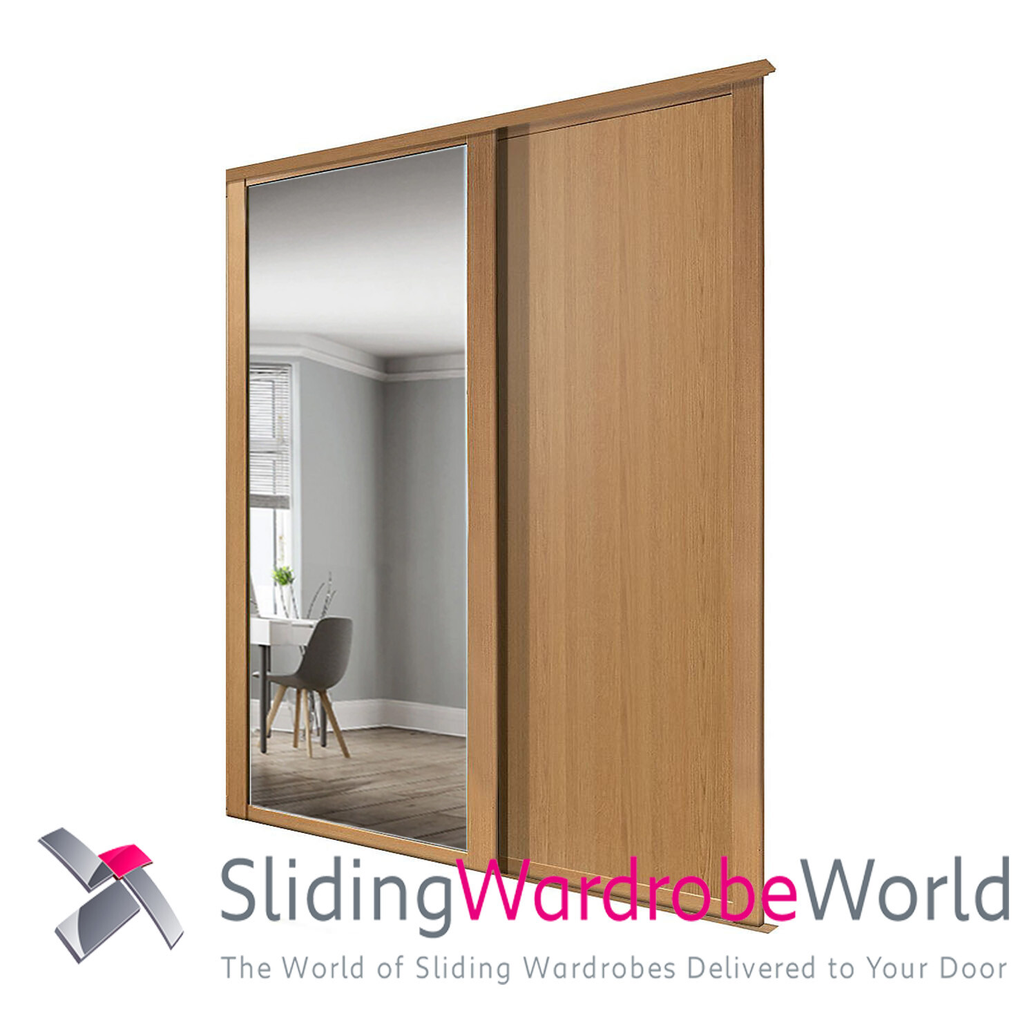 spacepro Sliding Wardrobe Doors, White Frame Mirror, 226cm x 180.3cm 13 SpacePro 'Shaker' OAK & Mirror - Sliding Wardrobe Door Kits & tracks (All sizes)