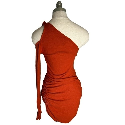 Arden B Vintage Rust Orange One Shoulder Cold Shoulder Ruched Mini Dress Small - Picture 7 of 11