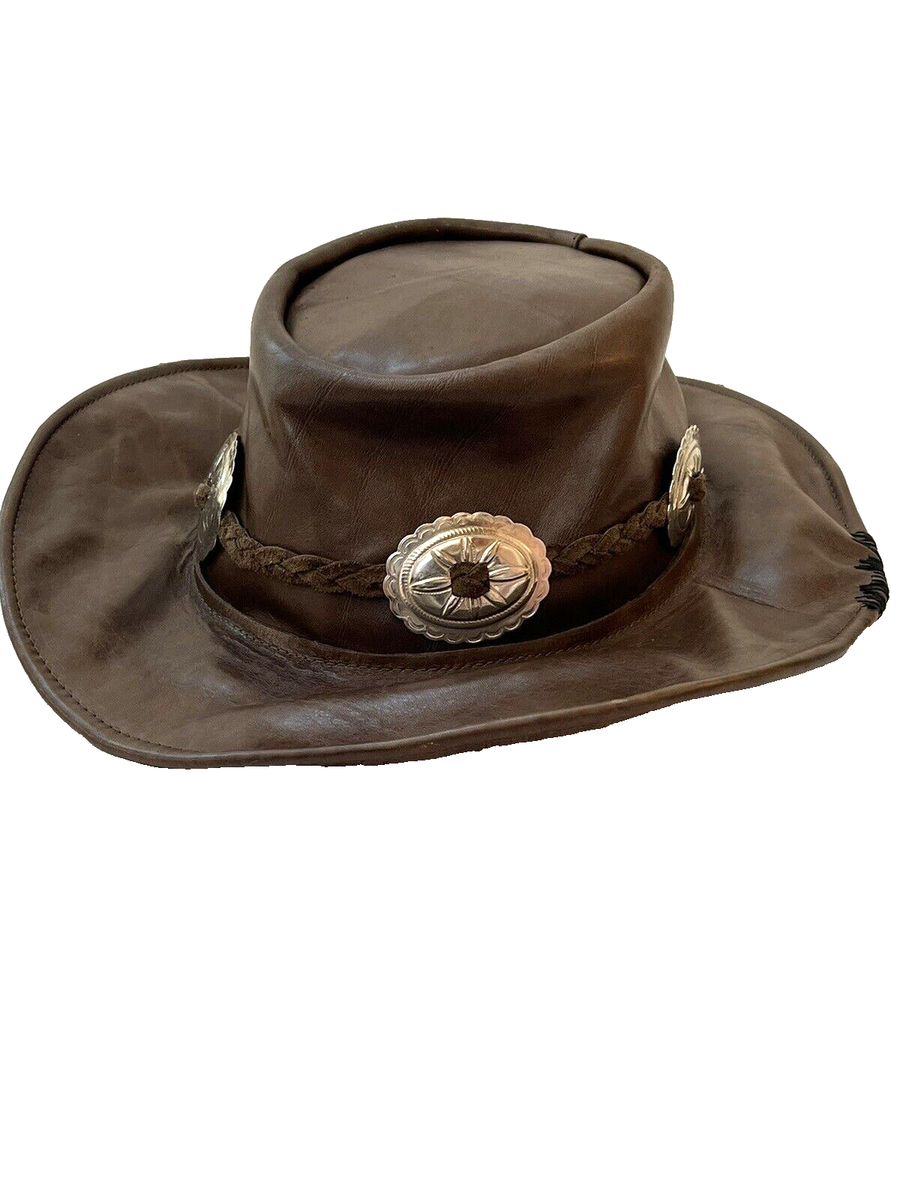 Old Western Cowboy/ Gaucho/ Nomad Leather Hat with Metal Conchos