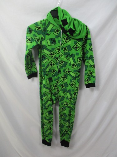 Minecraft Creeper Pajamas Costume Boys Small Union Suit Green Zip Up Hooded