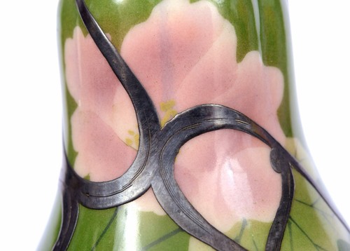 1930's Japanese Studio Porcelain Nishiura Enji Silver Overlay Vase Marked - Picture 2 of 9