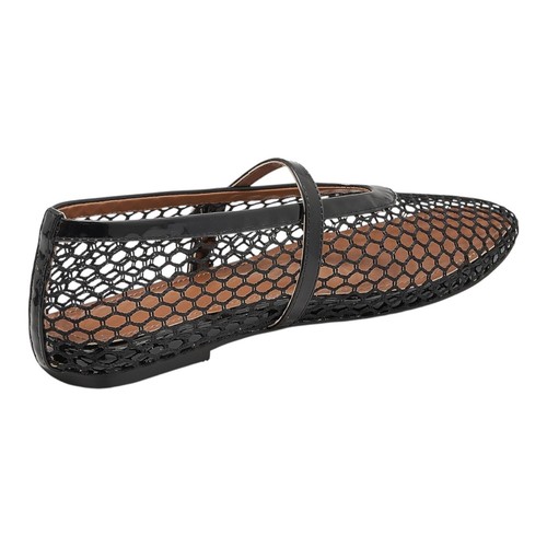 Womens Flat Black Mesh Ballet Slip On Mary Jane Casual Ballerina Fishnet black 9 - Picture 3 of 6