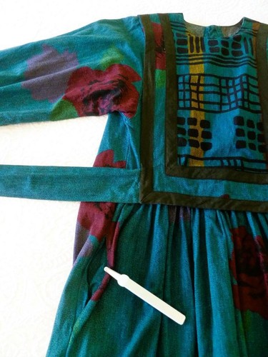 CHACOK France Art-to-Wear Teal Geo-Rosen Floral Lagenlook Long Dress 0 S/M Pockets - Bild 12 von 19