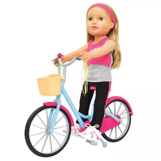 New York Doll Collection Bike for 18 inch Dolls w Basket Stand Doll Support