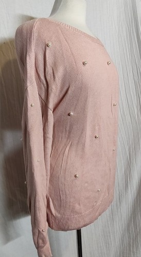 Women's ST JOHNS BAY PEACHY PINK LONG SLEEVE ROUND NECK PEARL SWEATER SIZE XL - Picture 3 of 5