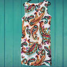 ALYX size 16 printed stretch twill dress sleeveless zip close back bright colors