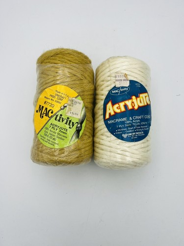 Vintage Menge 2 Makramee Jute Kordel Acryl Boho Handwerk USA - Acryjute Neu aus altem Lagerbestand - Bild 2 von 2