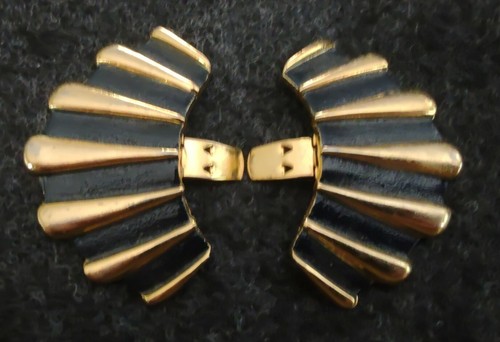 Vintage Bluette Made in France Shoe Clips Gold Tone & Black Geometric Stripes - Picture 2 of 9