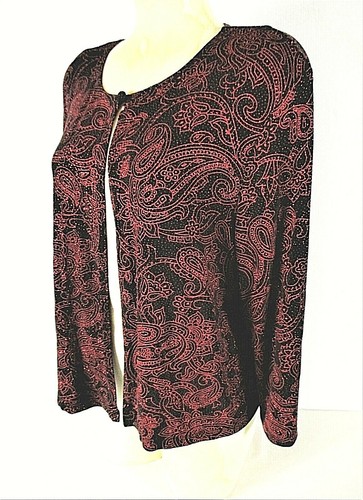 JBS womens M/L ? 3/4 sleeve red black GLITTER paisley STRETCH lined jacket (Y) - Picture 5 of 12