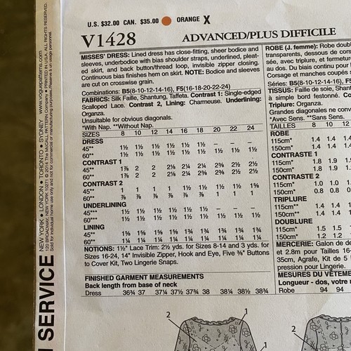 VOGUE Tom and Linda PLATT #1428 Dress SEWING Pattern SIZE 16,18,20,22,24 ~ UNCUT - Picture 8 of 10