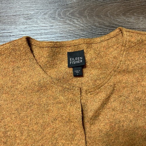 Eileen Fisher Alpaca Wool Blend Open Cardigan Casual Blazer Boxy Gold sz Large - Picture 3 of 7