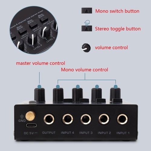 Ultra Compact Audio Mixer 4 Channel Professional Sound Mixer 4 Stereo RCA Input - Bild 5 von 11