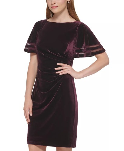 JESSICA HOWARD Sheath Dress Size 8 Velvet Flutter Sleeve Eggplant Purple NWT $99 - Picture 3 of 5