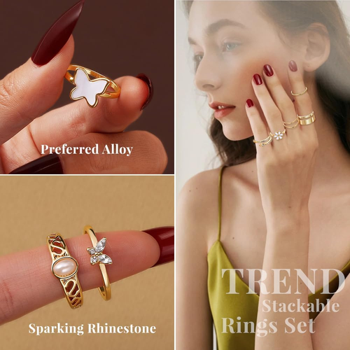 Gold Knuckle Rings Set for Women, Dainty Simple Trendy Cute Stackable Finger Rin - Picture 4 of 9