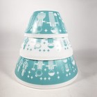 💥 Vintage Charm Inspired By Pyrex Rise And Shine Bowls 3 Piece Set Teal & White