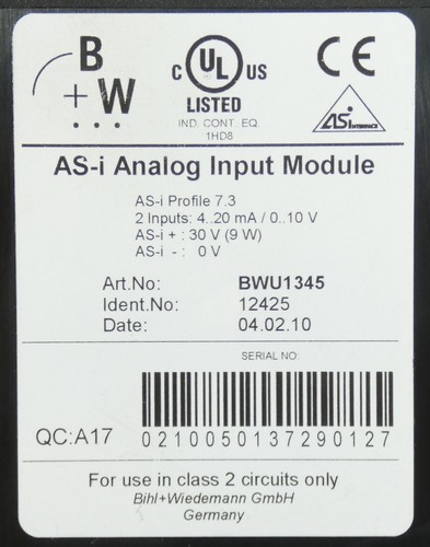 Bihl+Wiedemann BWU1345 12425 4...20 mA 0...10V AS-i Analog Input Module -used- - Bild 3 von 6